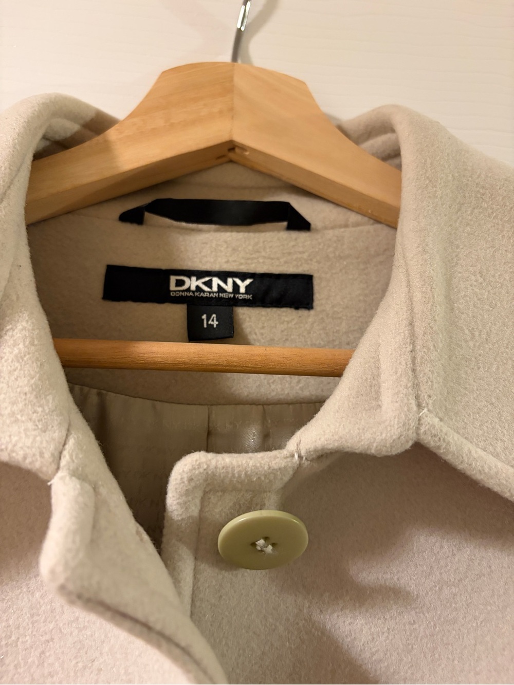 DKNY Cream Button-Front Wool Blend Trench Coat - Like New - Size 14 - Picture 2 of 5